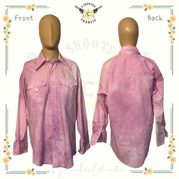 Vintage Tem Tex Western Shirt Size XL Pink Snap Long Sleeve Extra Long Tails - Picture 1 of 6